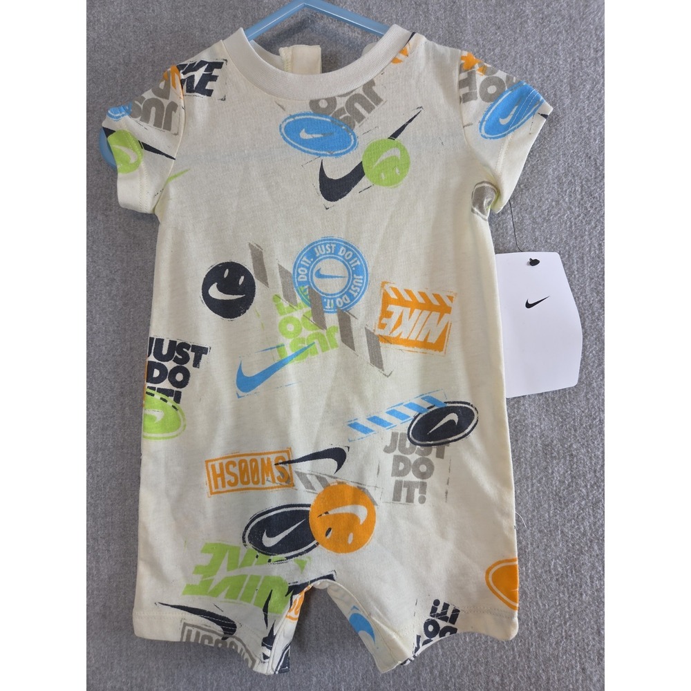 Nike Infant Baby Boy 3M One Piece Logo Romper Shortall Athletic Just Do It NEW